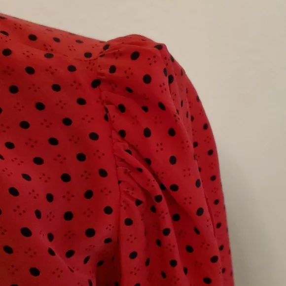 Oscar de la Renta Vintage Silk Polka-dot Puff Sleeve Blouse L - Picture 3 of 8